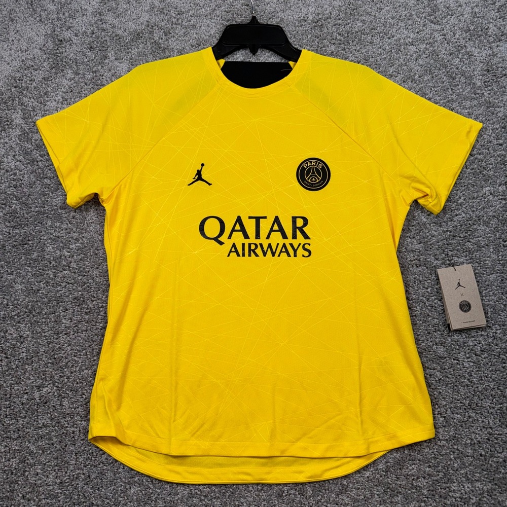 PSG Soccer Jordan Jersey Womens Pre-Match Top Qatar Airways Yellow Large NEW